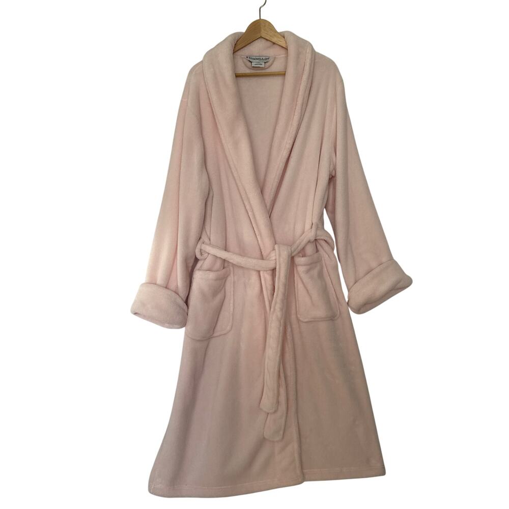 Elizabeth Arden Long Pink Plush Spa Shawl Collar Robe L/XL Cozy Belted Pockets - Picture 2 of 13